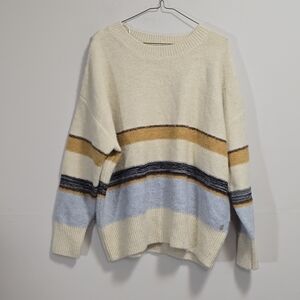 Tom Tailor Striped Cream Sweater with Blue and Gold Accents